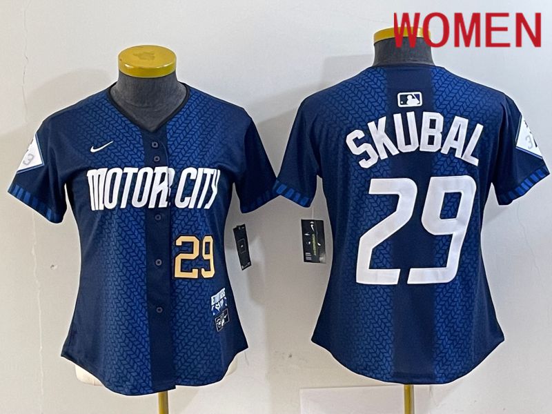 Women Detroit Tigers 29 Skubal Blue City Edition Nike 2024 MLB Jersey style 2